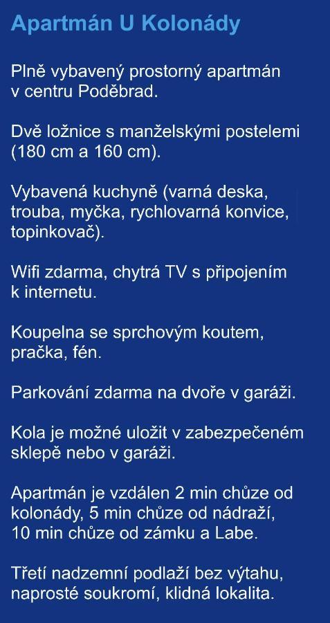 Apartman U Kolonady, Подєбради Екстер'єр фото